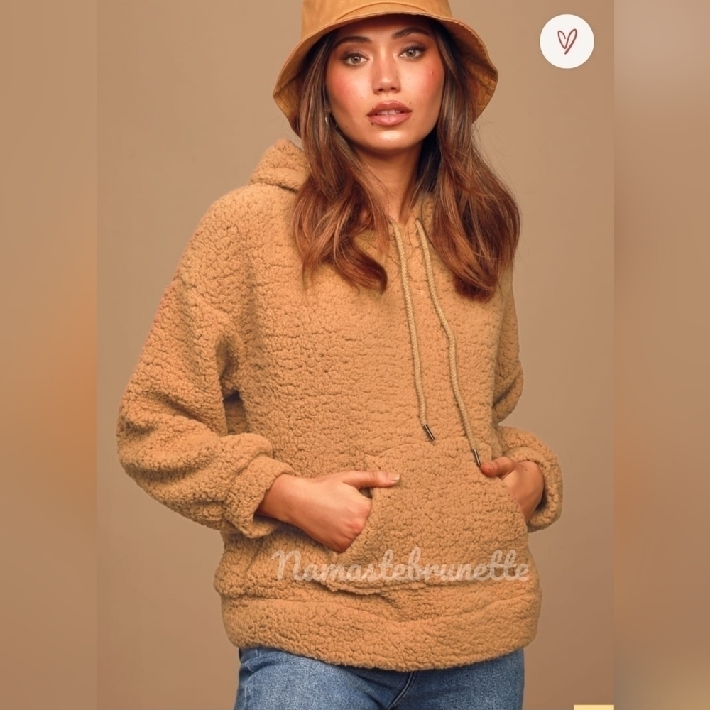 Nwt Lulu's Large Tan Fuzzy Teddy Pullover Sherpa Hoodie